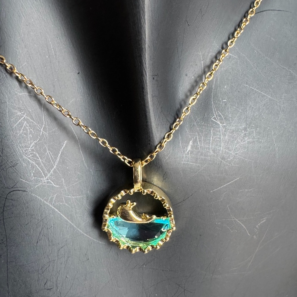 Gold and Blue Stainless Steel Pendant Necklace